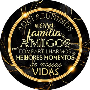 Painel De Festa Redondo 1,50x1,50 - Confraternização Preto com Dourado 024
