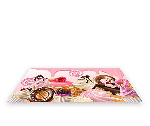 Painel De Festa Tapete Em Lona 2,50x1,35 - Doces Rosa com Calda  012