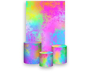 Painel De Festa Vertical 1,50 x 2,20 + Trio De Capas Cilindro - Cores Vibrantes Efeito Neon 023