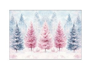 Fundo Fotográfico 2,20 x 1,50 - Floresta de Neve Árvores Azul e Rosa 190