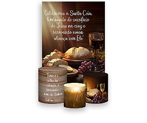 Painel De Festa Vertical 1,50 x 2,20 + Trio De Capas Cilindro - Celebração Santa Ceia 077