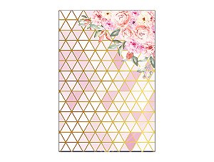 Painel De Festa Vertical 1,50 x 2,20 - Geométrico Floral Rosa e Dourado 045