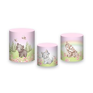 Trio De Capas De Cilindro - Bosque Rosa Cute 006