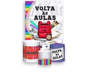 Painel De Festa Vertical 1,50 x 2,20 + Trio De Capas Cilindro - Volta as Aulas Material Escolar 030