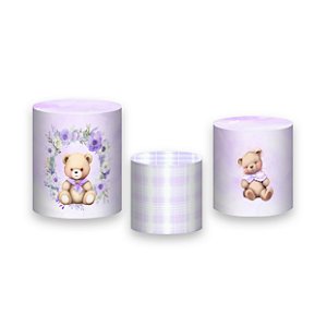 Trio De Capas De Cilindro - Ursinha Lilás com Flores e Laços 075