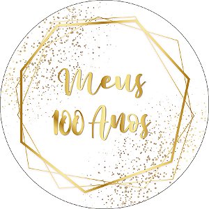 Painel De Festa Redondo 1,50x1,50 - Meus 100 Anos Geométrico Dourado 346