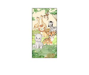 Painel De Festa Vertical 1,00 x 2,00 - Animais Safari Bege com Verde 074