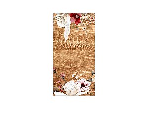 Painel De Festa Vertical 1,00 x 2,00 - Noivado Efeito Madeira com Flores 021