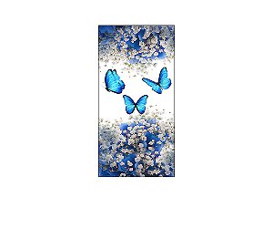 Painel De Festa Vertical 1,00 x 2,00 - Borboletas Azuis Floral 009
