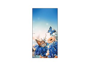 Painel De Festa Vertical 1,00 x 2,00 - Borboleta e Flores Azuis e Douradas 015