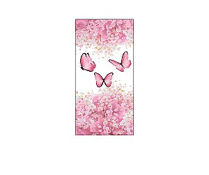 Painel De Festa Vertical 1,00 x 2,00 - Borboletas Floral Rosa Claro 036