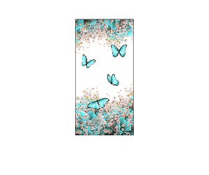 Painel De Festa Vertical 1,00 x 2,00 - Borboletas Azul Esverdeado Floral 039