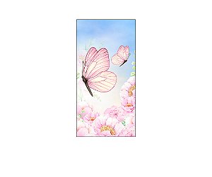 Painel De Festa Vertical 1,00 x 2,00 - Borboleta com Flor Peônia Azul e Rosa 051