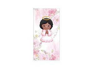 Painel De Festa Vertical 1,00 x 2,00 - Batizado Anjinha Rosa Floral 026
