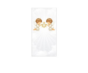 Painel De Festa Vertical 1,00 x 2,00 - Batizado Anjinhos Cinza 029