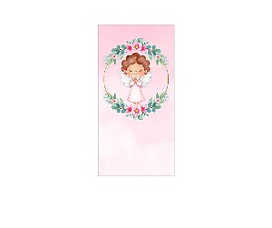 Painel De Festa Vertical 1,00 x 2,00 - Batizado Anjinha Frame Floral 030