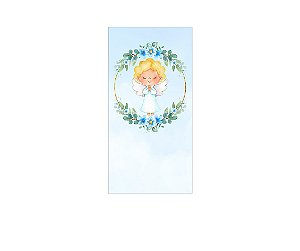 Painel De Festa Vertical 1,00 x 2,00 - Batizado Anjinho Azul Frame Folhagens 042