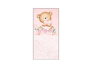 Painel De Festa Vertical 1,00 x 2,00 - Chá de Bebê Ursinho Florido Rosa 046