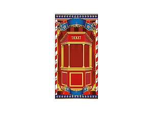 Painel De Festa Vertical 1,00 x 2,00 - Circo Bilheteria Vermelho e Dourado 016