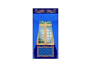 Painel De Festa Vertical 1,00 x 2,00 - Coroa Realeza Azul Escuro Folhagem Dourada 009