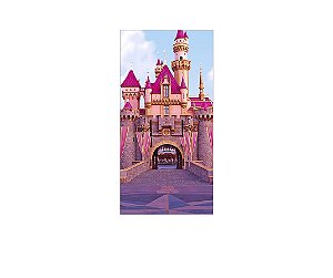 Painel De Festa Vertical 1,00 x 2,00 - Castelo Rosa com Dourado 002