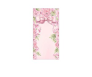 Painel De Festa Vertical 1,00 x 2,00 - Laço Rosa com Flores 063