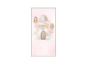 Painel De Festa Vertical 1,00 x 2,00 - Fadas Casinha Cogumelo com Flores 016
