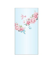 Painel De Festa Vertical 1,00 x 2,00 - Flores Rosas Fundo Azul Claro 002