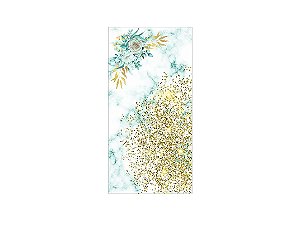 Painel De Festa Vertical 1,00 x 2,00 - Flores Efeito Mármore Azul Esverdeado 003