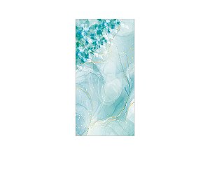 Painel De Festa Vertical 1,00 x 2,00 - Flores Efeito Mármore Azul Esverdeado com Dourado 008