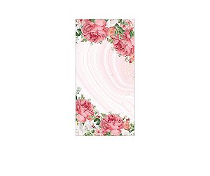 Painel De Festa Vertical 1,00 x 2,00 - Efeito Mármore com Flores Rosas 017