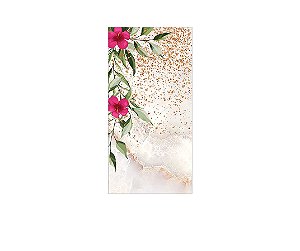 Painel De Festa Vertical 1,00 x 2,00 - Efeito Glitter com Flores Rosas 022