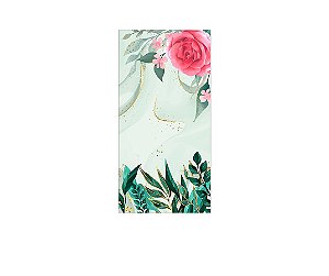 Painel De Festa Vertical 1,00 x 2,00 - Flor Rosa com Efeito Mármore Verde 024