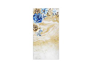 Painel De Festa Vertical 1,00 x 2,00 - Flores Azuis e Douradas 027