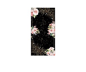 Painel De Festa Vertical 1,00 x 2,00 - Preto com Flores Rosa Efeito Brilhos 031