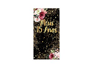 Painel De Festa Vertical 1,00 x 2,00 - Meus 20 Anos Dourado Floral 033