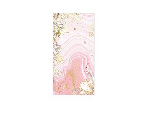 Painel De Festa Vertical 1,00 x 2,00 - Flores Efeito Mámore Rosa e Dourado 043