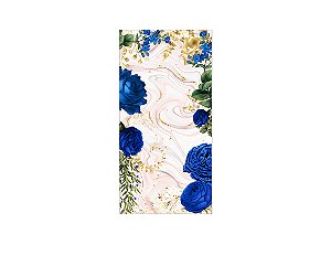Painel De Festa Vertical 1,00 x 2,00 - Flores Azuis Efeito Mármore Rose e Dourado 054
