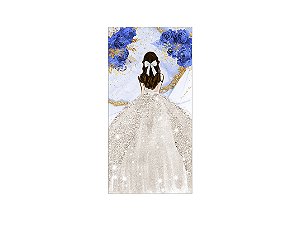 Painel De Festa Vertical 1,00 x 2,00 - Princesa Efeito Mármore com Flores Azuis 088