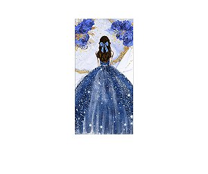 Painel De Festa Vertical 1,00 x 2,00 - Princesa Vestido e Flores Azuis 089