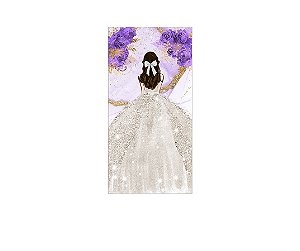 Painel De Festa Vertical 1,00 x 2,00 - Princesa Vestido Branco e Flores Lilás 090