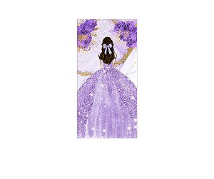 Painel De Festa Vertical 1,00 x 2,00 - Princesa Vestido e Flores Lilás 091