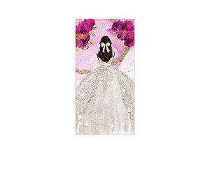 Painel De Festa Vertical 1,00 x 2,00 - Princesa Vestido Branco com Flores Pink 092