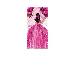 Painel De Festa Vertical 1,00 x 2,00 - Princesa Vestido e Flores Pink 093