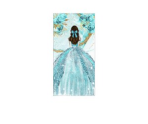 Painel De Festa Vertical 1,00 x 2,00 - Princesa com Flores Azul Esverdeaso 095