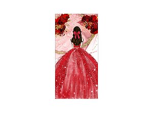 Painel De Festa Vertical 1,00 x 2,00 - Princesa Vestido e Flores Vermelhas 096