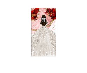 Painel De Festa Vertical 1,00 x 2,00 - Princesa Vestido Branco com Flores Vermelhas 097