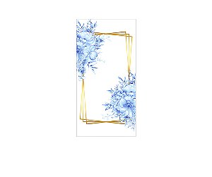 Painel De Festa Vertical 1,00 x 2,00 - Geométrico Dourado com Flores Azuis 125