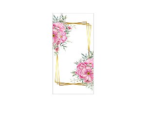 Painel De Festa Vertical 1,00 x 2,00 - Floral Rosa Com Arco Dourado 141