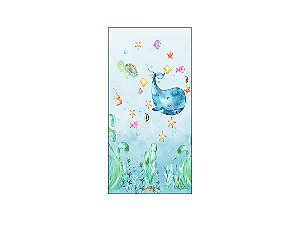 Painel De Festa Vertical 1,00 x 2,00 - Fundo do Mar Baleia Aquarela 006